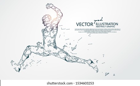 Jumping person, point and line composition, vector illustration.