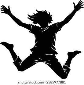 Jumping Person Silhouette with Raised Arms