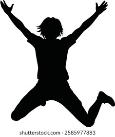 Jumping Person Silhouette with Raised Arms