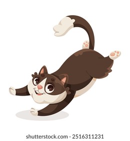 Jumping playful cartoon cat. Vector illustration