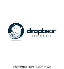 Jumping Polar Bear Logo Character, Cute white polar bear logo isolated