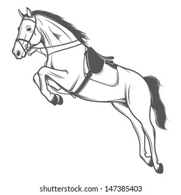 Jumping pole horse isolated on white background