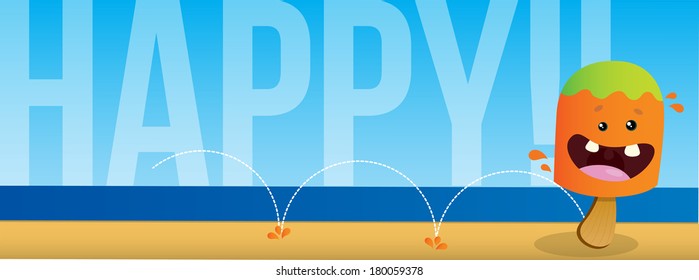 Jumping Popsicle. Happy Summer. Vector Character.
