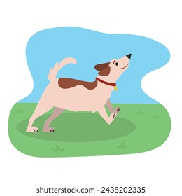 Jumping Puppy, vector illustration of a dog playing outdoors