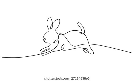 Jumping Rabbit or Bunny Continuous One Line Drawing. Minimalist Easter Animal, Spring Holiday, and Nature Icon Concept. Vector Illustration.