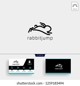 jumping rabbit or bunny logo template vector illustration and business card design