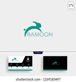 jumping rabbit or bunny logo template vector illustration and business card design