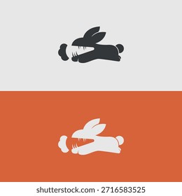 Jumping Rabbit with Carrot Logo of a running rabbit where the mouth and body form a carrot shape in the negative space. Great for organic food, fast delivery, or kids' brands