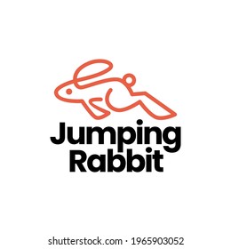 jumping rabbit hare bunny monoline logo vector icon illustration