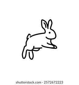 jumping Rabbit line art logo design vector illustration on white background template.