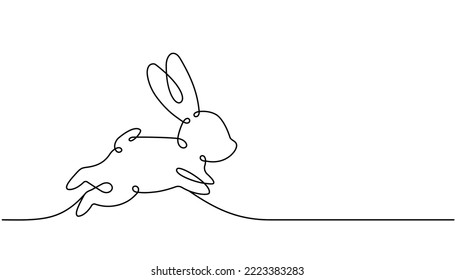 Jumping rabbit one line continuous drawing. Hare continuous one line illustration. Chinese Lunar Year 2023. Year of the Rabbit. Vector illustration.