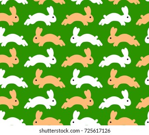 Jumping rabbit seamless pattern. Vector flat cartoon illustration icon design. Rabbit pattern isolated on green background