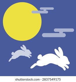 Jumping Rabbit Under a Full Moon on a Japanese Moon Viewing Night