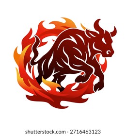 Sprung Wut Bulle aus dem Ring des Feuers Vektor Illustration