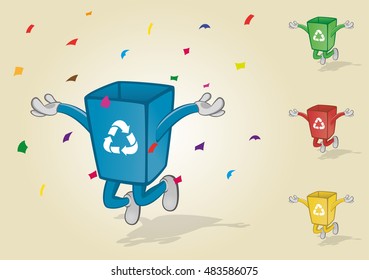 Jumping Recycle Bin With Confetti