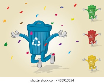 Jumping Recycle Bin With Confetti
