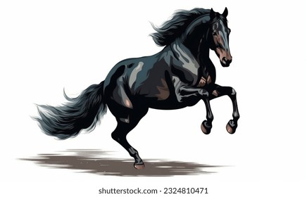 jumping red or black horse,white background ,vector art cartton, flat color --v 5 --ar 5:3 --s 750