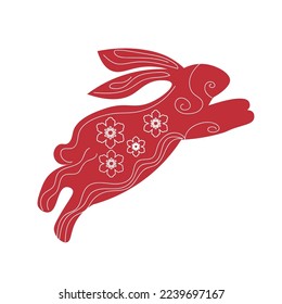 Jumping red Chinese New Year bunny on white background