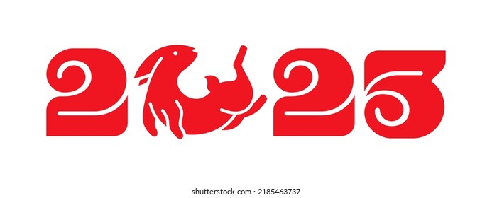 Jumping red rabbit and 2023 numbers in traditional Chinese style vector illustration. Concept for happy holiday new year design poster and banner