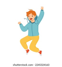 Jumping Redhead Boy Feeling Happiness and Excitement Having Fun Vector Illustration