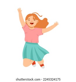 Jumping Redhead Girl Feeling Happiness and Excitement Having Fun Vector Illustration