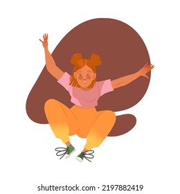 Jumping Redhead Woman Character with Happy Face Feeling Joy and Excitement Vector Illustration