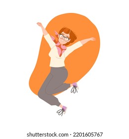 Jumping Redhead Woman Character with Happy Face Feeling Joy and Excitement Vector Illustration