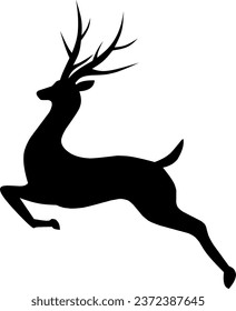 Vector de iconos de reno para eventos de invierno. Saltando silueta de reno en la temporada fría. Silueta de reno para ícono, símbolo, invierno o decoración navideña