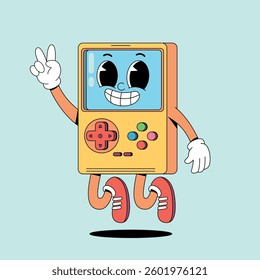 Jumping retro cartoon game handle mascot	