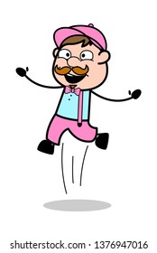 Jumping - Retro Delivery Man Vendor Vector Illustration