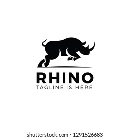 Jumping rhino logo template isolated on white background
