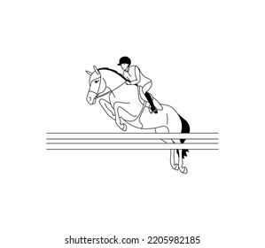 Jumping rider and horse. The isolated vector graphic.