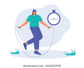 Jumping rope for fifteen minutes per day can make weight loss, vector illustration.