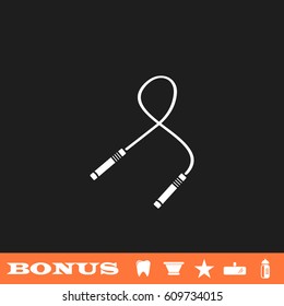 Jumping rope icon flat. White pictogram on black background. Vector illustration symbol and bonus button tooth, vase, star, mirror, bottle