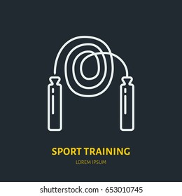 Jumping rope icon, training line logo. Flat sign for fitness club, sport equipment shop.