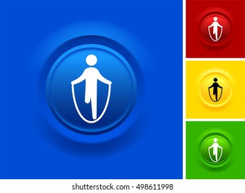 Jumping Rope on Blue Bevel Round Button