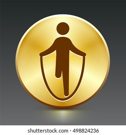 Jumping Rope on Gold Round Button