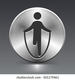 Jumping Rope on Silver Round Button