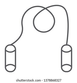 Jumping rope thin line icon, fitness and equipment, skipping rope sign, vector graphics, a linear pattern on a white background, eps 10.