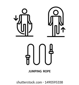 Jumping rope workout with jump rope icons. Stroke outline style. Vector. Isolate on white background.