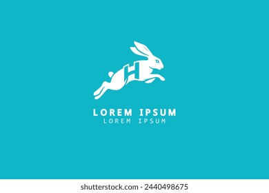 Jumping Running Leaping Fast Rabbit Bunny Hare Jackrabbit Wildlife logo design