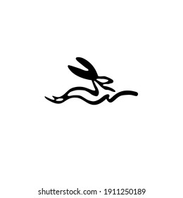 Jumping and Running Rabbit for Logo or Graphic Design Element. Vector Illustration