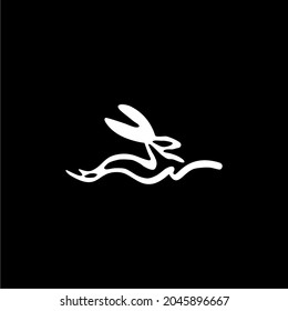 Jumping and Running Rabbit for Logo or Graphic Design Element. Vector Illustration