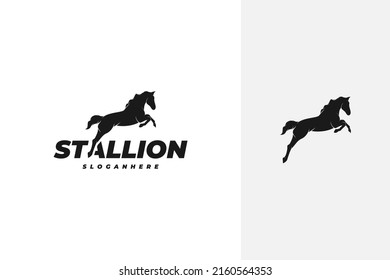 jumping running stallion horse silhouette logo design vector