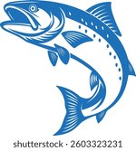 Jumping Salmon fish. Hand drawn illustration.Sketch of fish. Vector. Isolated