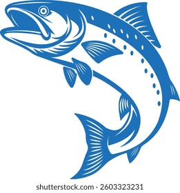 Jumping Salmon fish. Hand drawn illustration.Sketch of fish. Vector. Isolated