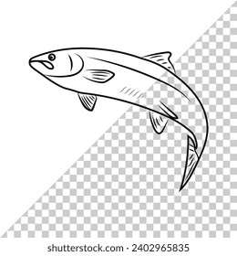 Jumping salmon fish icon. Editable stroke. Vector illustration EPS 10.