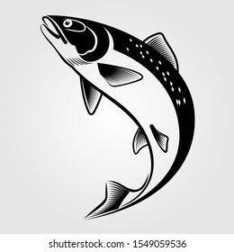 Jumping salmon fish icon isolated on white background. Vector illustration