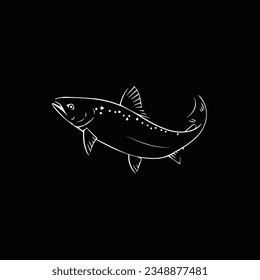 Jumping salmon fish Icon, Logo Vector outline illustration.