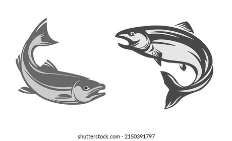 Salto de salmón aislado en un fondo blanco, el logo.
